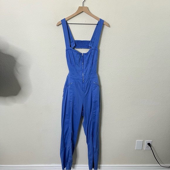 Anthropologie Bustier Jumpsuit Blue Sweetheart Open Back Sleeveless Size 10 - Picture 4 of 9
